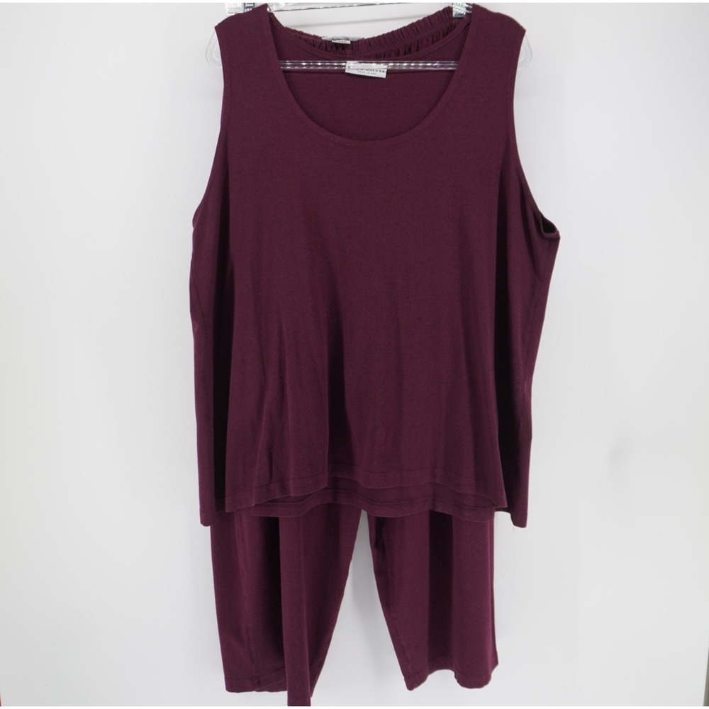 Bryn Walker Bamboo Organic Cotton Tank Top and Crop Pants Set Plum Burgundy XL